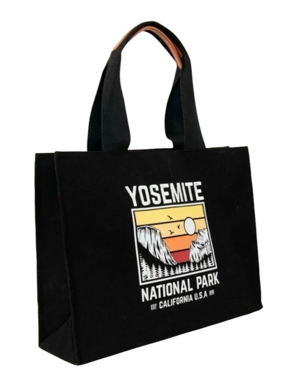 TWIG AND ARROW Yosemite National Park Black Canvas Tote with Sunset Graphic